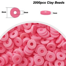 2000pcs Pink Clay Beads for Bracelets Making Heishi Polymer Flat Disc Spacer 6mm Clay Bead for Jewelry Earring DIY Crafts