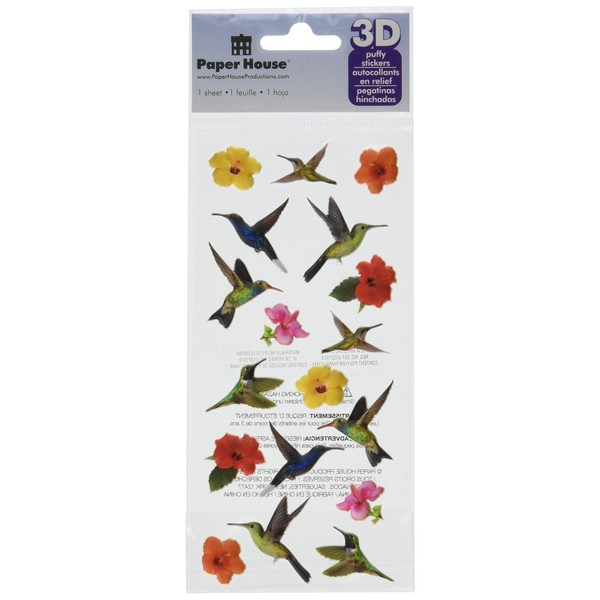 Paper House, STP-0057RTE ,Hummingbirds Puffy Sticker,4.5”x8.5”, 1 sheet.