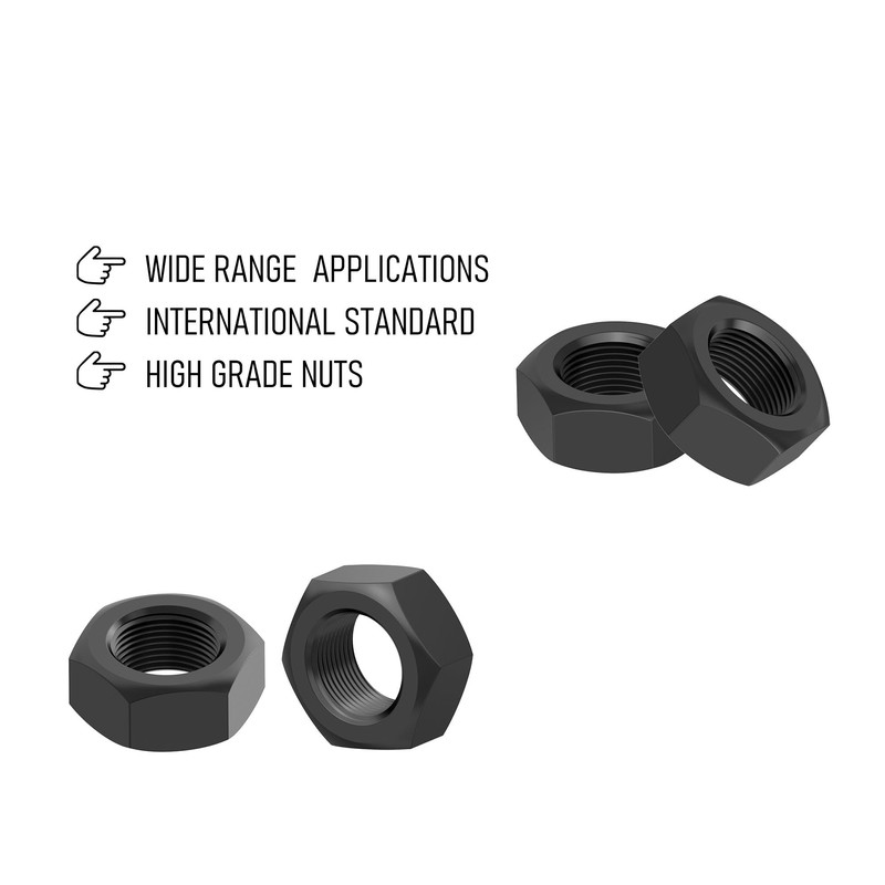 FOCMKEAS 4PCS M16-2 Black Hex Nuts, Carbon Steel Metric Coarse