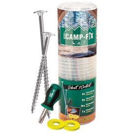 Parco Camp-FIX Universal Tent Screws Camping Set 16 Pieces in Two Lengths with Screwdriver and Bright Yellow Washers Plastic