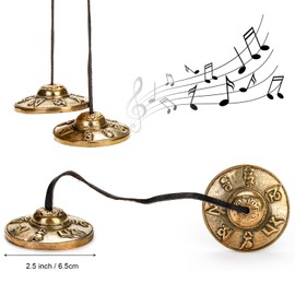 Foraineam Tingsha Cymbals Meditation Chime Bells, 2.5 Inch Brass Tibetan Tingsha Bells Relaxation Musical Instruments for Mindfulness, Chakra Healing, Stress Relief, Sound Awakening, Yoga Meditation