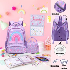Jumpopack Rainbow Backpack for Girls School Backpack for Elementary Girls Backpack with Lunch Box Set Back to School Bag Preschool Kids Bookbag,Rainbow