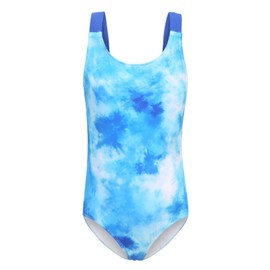 Zestonie Big Girls One Piece Swimsuits Tie Dye Bathing Suit for Girls Hawaiian Swimwear Blue Size 10/8-10 Years