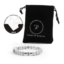 BERGERLIN Letter Bracelet in White – Partner Bracelet with Real 6 mm Natural Stone Beads – with Certificate of Authenticity, Magnesium
