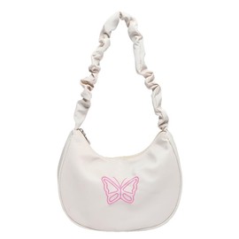 Nylon Crossbody Bags For Women,Bowknot Underarm Crescent Bag, Y2K Fashion Designer Clutch Dinner Wallet (White)