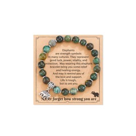 Elephant Gifts Bracelet for Women Natural Stone Beaded Bracelet Strong Elephant Bracelet Inspirational Bracelet Healing Stone Bracelet Birthday Jewelery Gift
