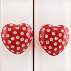 IndianShelf 2 Piece Ceramic Heart Etched Heart Red Luxurious Drawer Knobs for Kitchen Cabinet Hardware Door Pulls Decorative Dresser Antique
