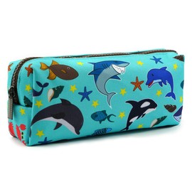 LParkin Sea Life Dolphin Shark Canvas Pencil Case Pen Bag Pouch Stationary Case Makeup Cosmetic Bag Gadget Box