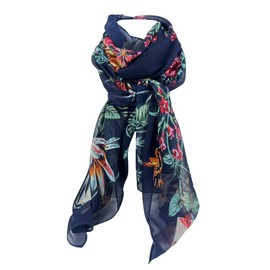 Humble Hilo Pattern Chiffon Scarf Sheer Lightweight Headband Accessory for Women, Hummingbirds and Flowers, Burgundy, One Size