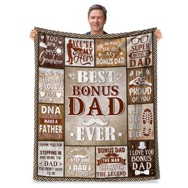 PKONE Bonus Dad Gifts, Stepped Up Dad's Birthday Gift Throw Blanket, Christmas Day Bonus Dad Gifts Idea, Stepped Up from Stepdaughter Stepson Throw Blanket 60 x 50 Inch