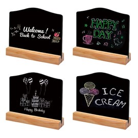 Pack of 4 Party Mini Blackboards, Blackboard Price Tag, Double-Sided Chalkboards, Mini Message Board, Table Top Chalkboards, Suitable for Table Decoration, Birthday, Display Stand, Wedding