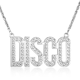 Disco Necklace Hippie Costume Outfit Accessories Hippie Peace Necklace 80s Jewellery Vintage Disco Fancy Dress Chain for Kids Women Men 50s 60s 70s 80s Disco Theme Party (Silver)
