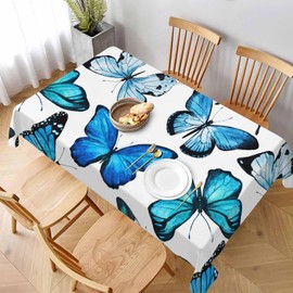 Butterfly Blue Tablecloth 52 x 70 Inch Rectangular Animals Exquisite Wings Fantasy Oblong Table Cloth Kitchen Table Decorations for Home Dinner Party