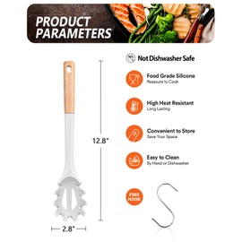 Silicone Pasta Fork, Kitchen Heat Resistant Noodle Spoon Server, BPA Free Spaghetti Strainer,12.8 inch (WHITE)