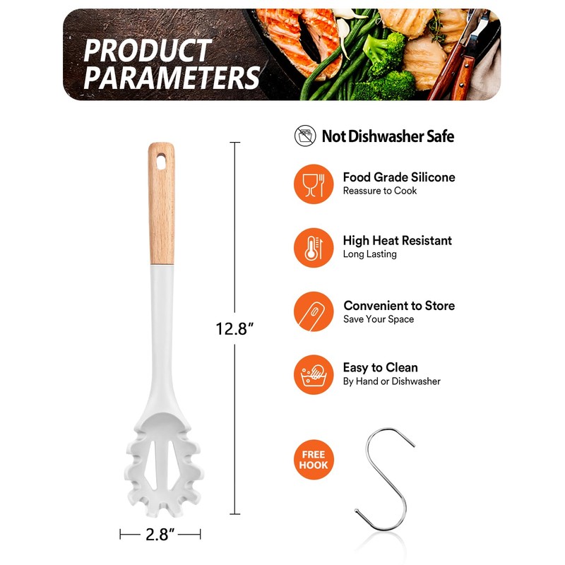 Silicone Pasta Fork, Kitchen Heat Resistant Noodle Spoon Server, BPA