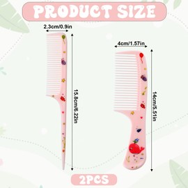 Cute Hair Comb Set, 2 Pcs Mini Combs for Women Fine Tooth Rat Tail Combs Portable Detangling Hair Comb for Women Girls Long Short Wet Dry Curly Straight-Hair (Pink Whale)
