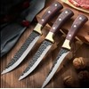 Premium Steak Knives Set with Hammered Steel Blades, Wooden Handles,