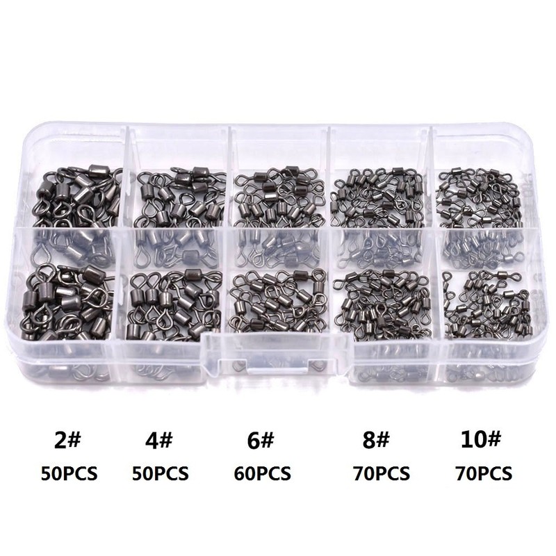 300Pcs/Box Small Size Fishing Rolling Swivel with Solid Ring Fishing