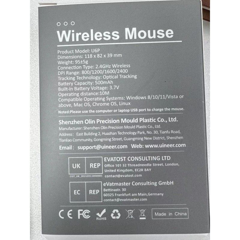 UINEER Premium Wireless Gaming Mouse, 6-button 2.4GHz Rechargeable (BLUE/WHITE)