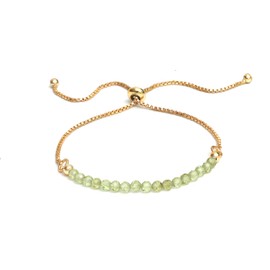 Gempires Birthstone Beaded Bracelet, Green Peridot Bracelets for Women, August Birthstone Jewelry, Bolo Beads Bracelet, Gift for Her, 14k Gold Plated Chain (6-9 inch Adjustable Length)