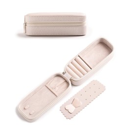 BONNY DODO Small Travel Jewelry Organizers Box for women with PU Leather Portable Mini Jewelry Case with compartments for Necklace Rings Earrings,Luxury Giftable boxes. (Pearl White, S)