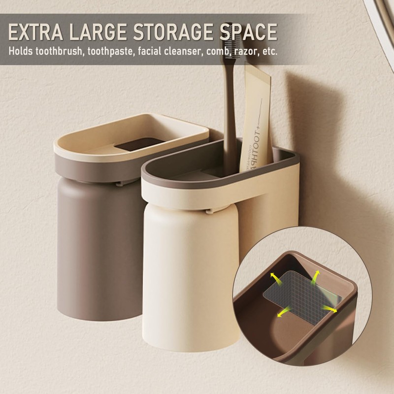 Toothbrush Holder Wall Mounted with Cup,2-in-1 Toothbrush Holders & Cups