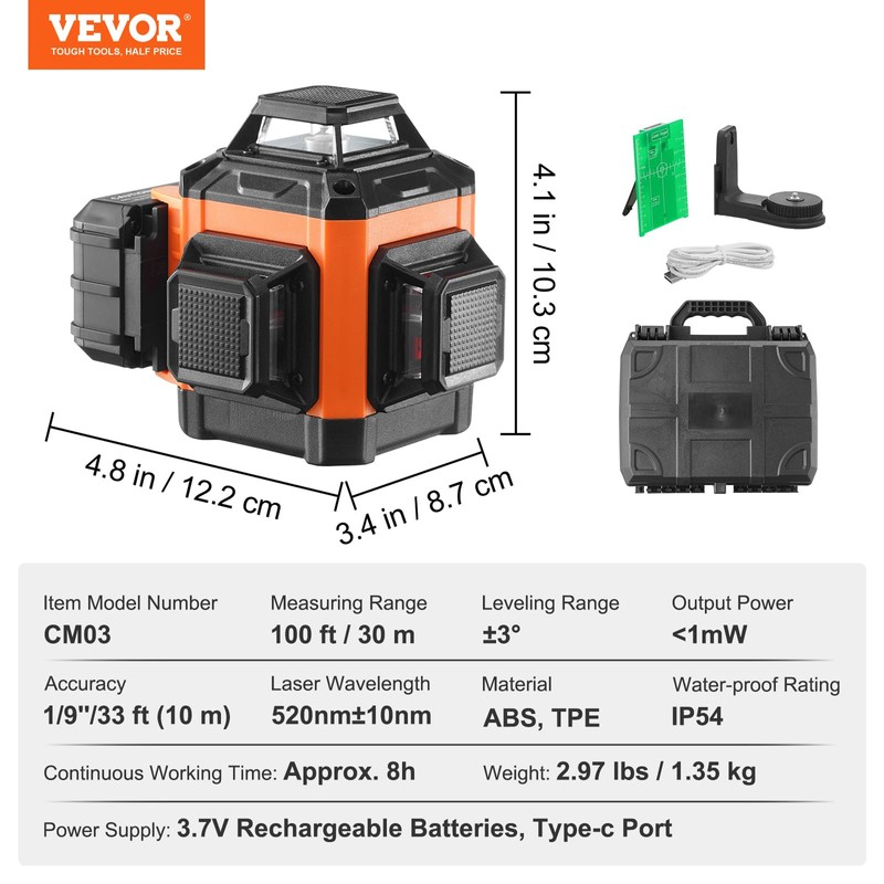 VEVOR 100ft Self Leveling Laser Level, Manual Green 3 x