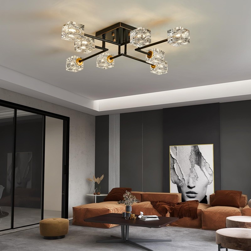 Qgiytp Modern 8-Light Semi Flush Mount Ceiling Light Fixture Black