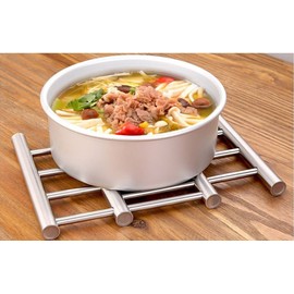 Leoyoubei 8.6x5.5"stainless steel adjustable Trivet wite from 8.6 "to 19" rubber feet / multi-purpose spoon rest and kitchen table mats - heavy / durable / non-sliding hot pad and coaster (silver)