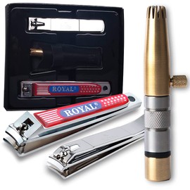 ROYAL [Made in Korea] NO Battery,,3 Pcs Nose Hair Trimmer Set,Value Pack(Nose Hair Trimmer with 2 Nail Clippers) The Best Gift for Family, (Black&Brass)