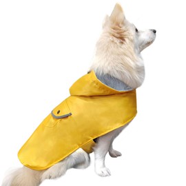 BECNBEAU Dog Raincoat Dogs Rain Jacket Lined Reflective Poncho Rainwear Waterproof Pet Clothes Pocket Hooded Leash Hole Adjustable for Puppy Small Dogs,Yellow,S,Back Length 8.3 Inch