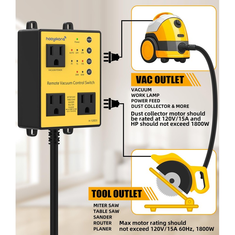 Automatic Vacuum Switch with Remote, 3/7/10s Delay Auto Vacuum Switch