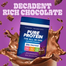 Pure Protein All-In-One Powder, Rich Chocolate - Whey & Collagen, High Fiber, Vitamins, No Added Sugar, Non-GMO, Gluten-Free, 1.25lb