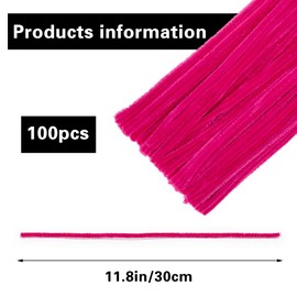 100 Pieces Chenille Stem Set - Solid Color Pipe Cleaners for DIY Arts Crafts Decorations (Rose Red)
