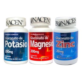 Gluconato De Potasio, Magnesio Y Zinc Pronacen (3 Frascos) Sabor Sin Sabor