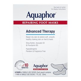 Aquaphor Mascarillas reparadoras para pies, calcetines hidratantes para pies secos, tratamiento hidratante para el cuidado de los pies con aceite de aguacate y manteca de karité, paquete de 6