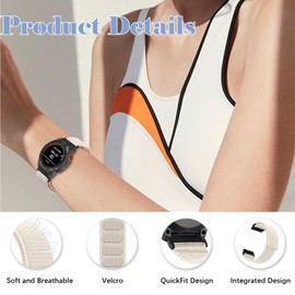 RanBluu QuickFit 22 mm Nylon Strap for Garmin Fenix 8 47 mm/fēnix E/Fenix 7/Fenix 7 Pro/Fenix 6/6 Pro, Velcro Replacement Strap, Sport Loop Bracelets Compatible with Garmin Epix 2, Cream