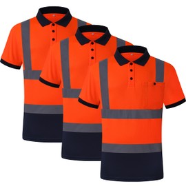 JKSafety 3 Pack Hi-Vis Safety Daily Work Construction Polo Shirts for Men for Women Polos de construcción de seguridad hv (066-3P-ONavy, L)