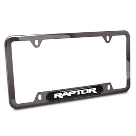 iPick Image Made for Ford F-150 Raptor Real Carbon Fiber Insert Gunmetal Chrome Stainless Steel License Plate Frame