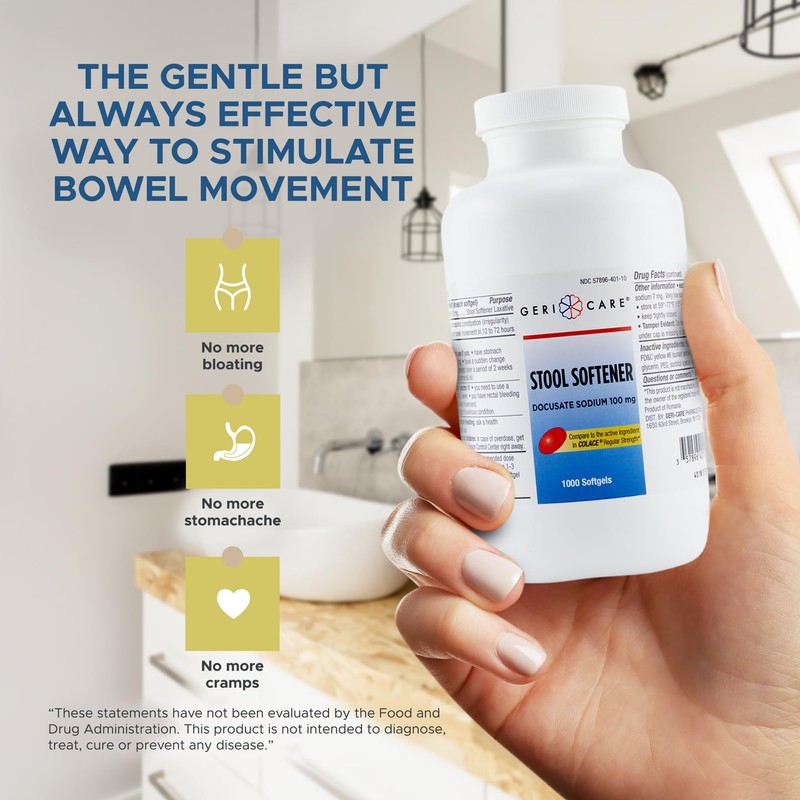 GeriCare Docusate Sodium Stool Softener, 100mg Softgels (Bottle of 1,000)