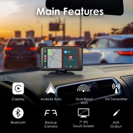 RexingUSA W1 Multimedia Receiver - 7” HD Touch Screen Wireless Carplay Android Auto, Bluetooth, WiFi, Auto Connect, Backup Camera, FM Transmitter, Portable Car Stereo
