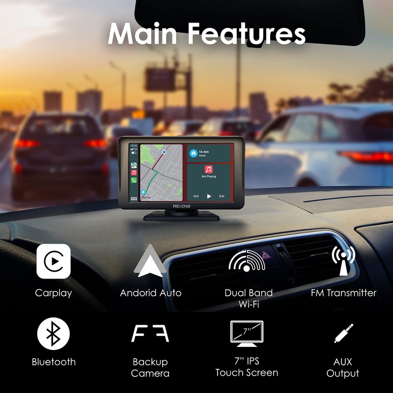 RexingUSA W1 Multimedia Receiver - 7” HD Touch Screen Wireless