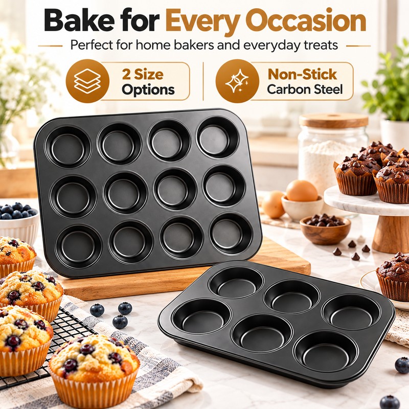 Square Muffin Pan for Home Baking – Nonstick Carbon Steel