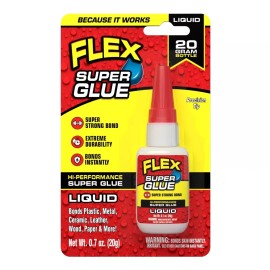Flex Super Glue Liquid, 20 Gram Bottle, Clear, Instant Bond, Quick Dry - 1 Pack