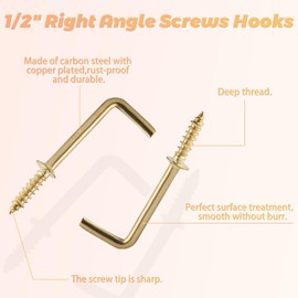 LEONTOOL 100 PCS Right Angle Screws Hook 1/2 Inch 7-Shaped Screw Self-Tapping Screws L Shape Hooks L Shape Nail Hook Fastener Accessories for Hanging Home/Workplace/Office
