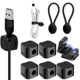 [8 Pack] 6PCS Magnetic Cable Organizer with 2PCS Silicone Magnetic Cable Ties, Adhesive Cord Organizer Clips Organizer, Wire Holder Keeper Management for Home Office Desk Car Wall Kitchen Appliances