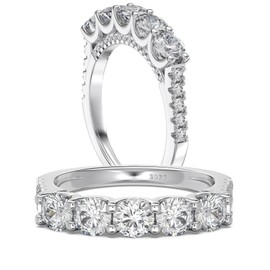 BAGOLIKA Half Eternity Ring 5A Cubic Zirconia Wedding Band for Women 925 Sterling Silver Stacking Ring Size 9