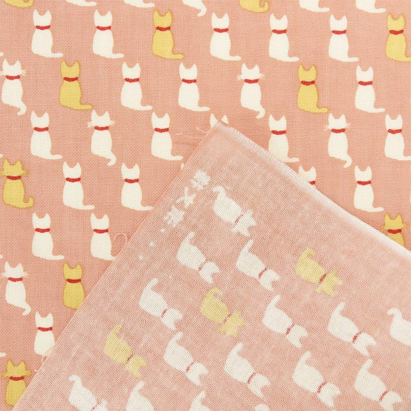 Hamamonyo Tenugui, Bean Mamame Cat, Pink