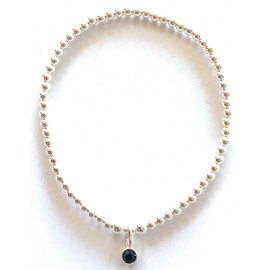 Sterling Silver 925 Beaded Stretch Bracelet with Blue Zircon/December Birthstone Bezel Charm