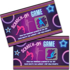 Haizct 50 Pack Gymnastics Theme Scratch Off Game, Retro Neon Gymnastics Scratch Card for Baby Shower Birthday Party Lottery Game Group Games Jump Flip Gymnast Game, Baby Shower Activity and Idea